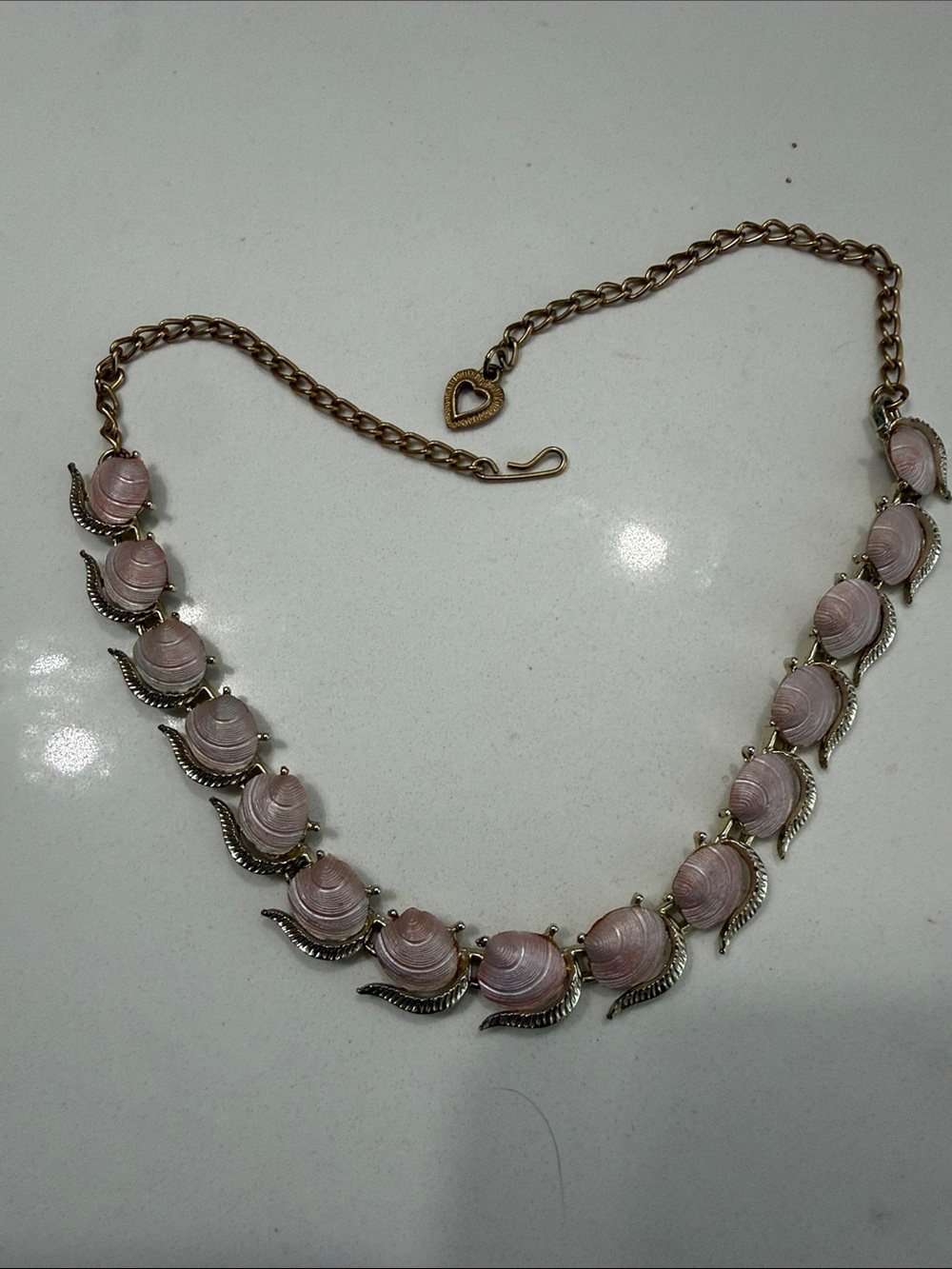 Gold-Tone Pink Shell Leaf Necklace - Women Jewelry